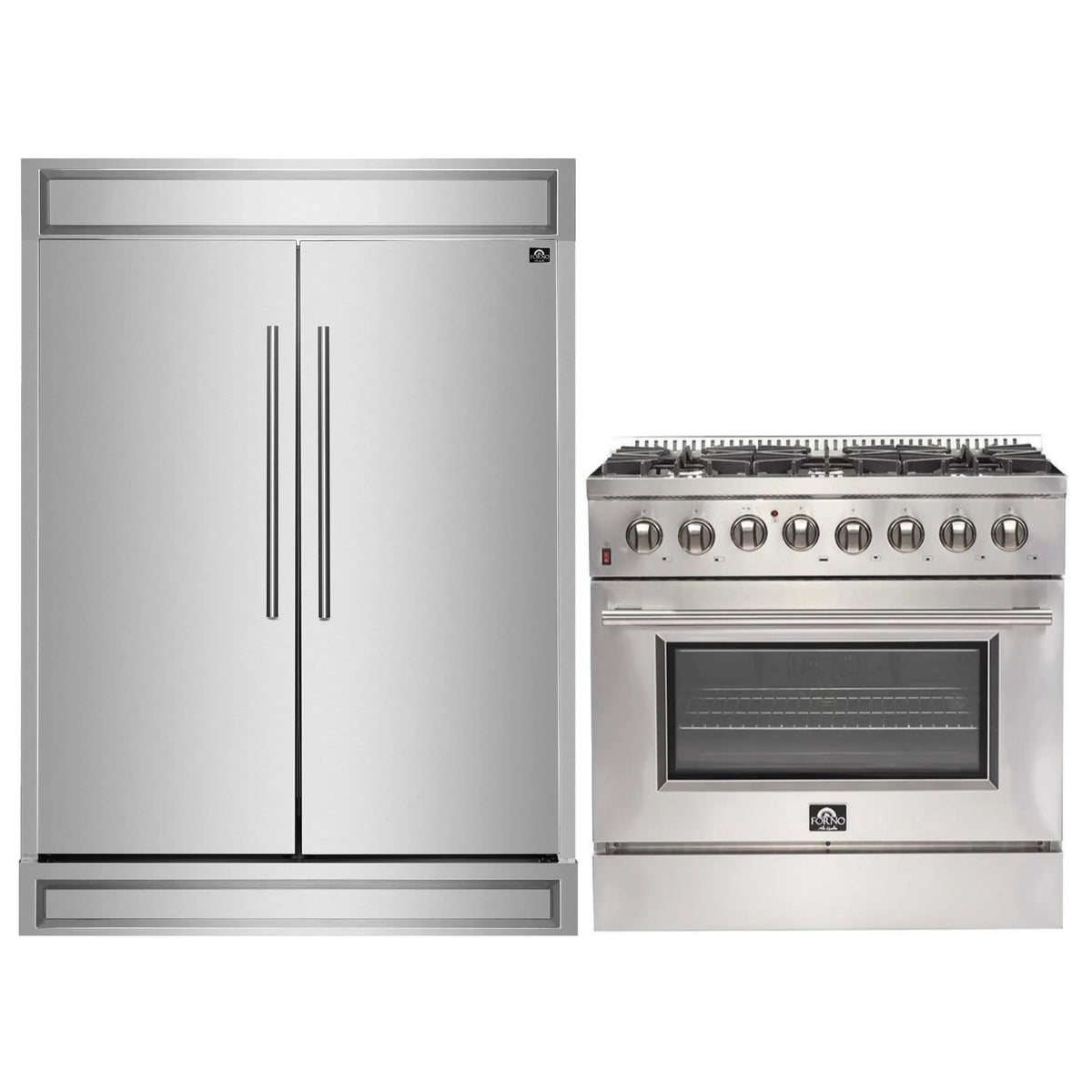 Forno 2-Piece Appliance Package - 36-Inch Dual Fuel Range & 60-Inch Pro-Style Refrigerator in Stainless Steel