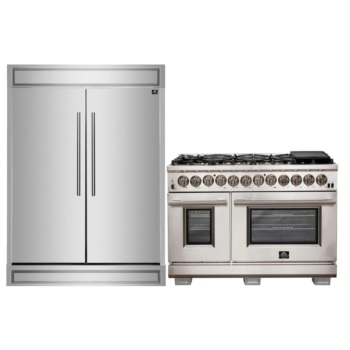 Forno 2-Piece Appliance Package - 48-Inch Dual Fuel Range & 60-Inch Pro-Style Refrigerator in Stainless Steel