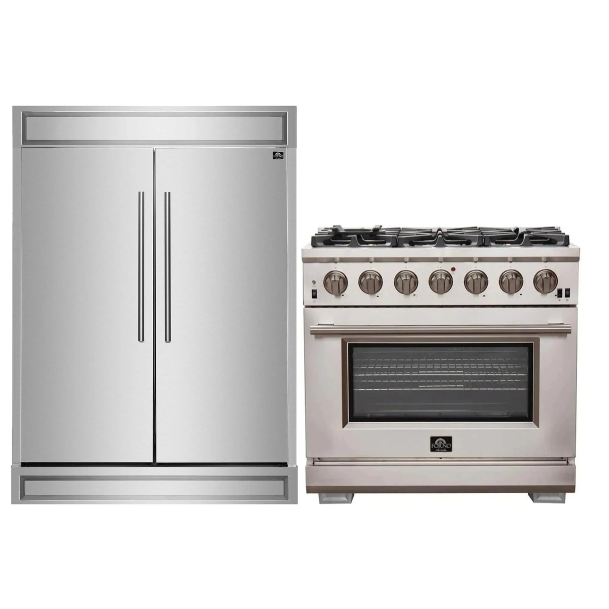 Forno 2-Piece Appliance Package - 36-Inch Gas Range & 60-Inch Pro-Style Refrigerator in Stainless Steel