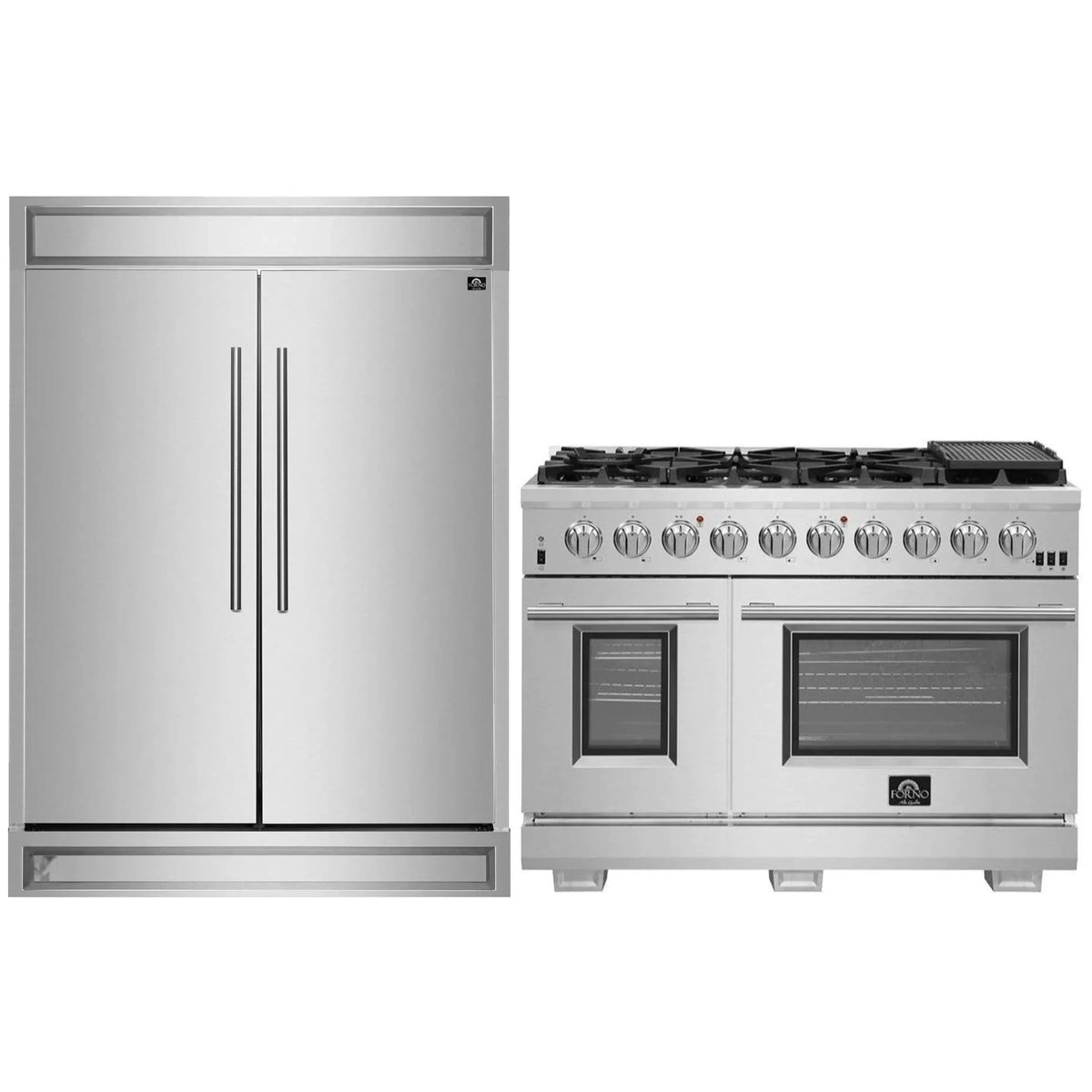 Forno 2-Piece Appliance Package: 48-Inch Gas Range, 60-Inch Built-In Refrigerator, Stainless Steel (FBDL-019-06CAUS)