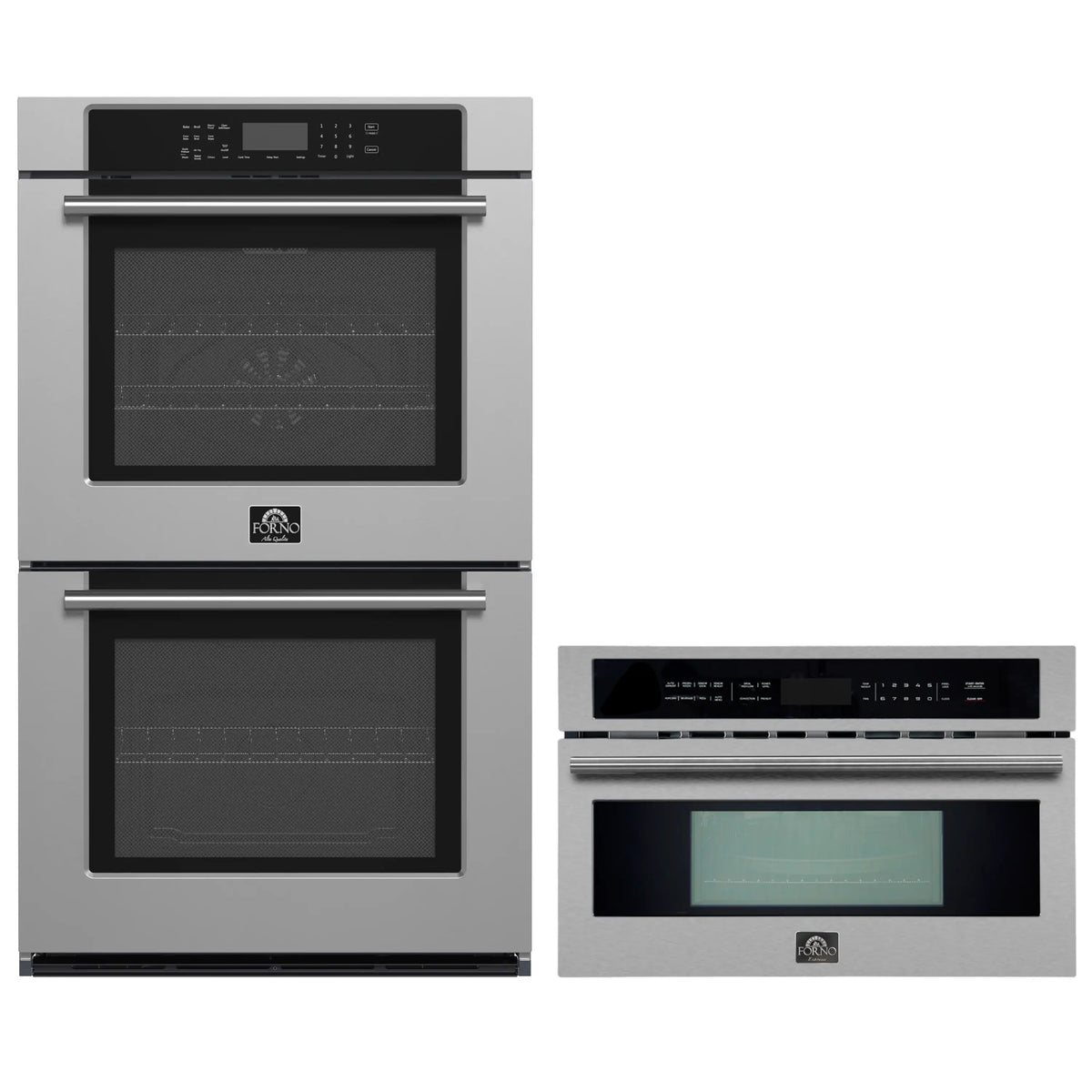 Forno 2-Piece Appliance Package - 30-Inch Villarosa Convention Double Electric Wall Oven & 30-Inch Microwave Oven in Stainless Steel