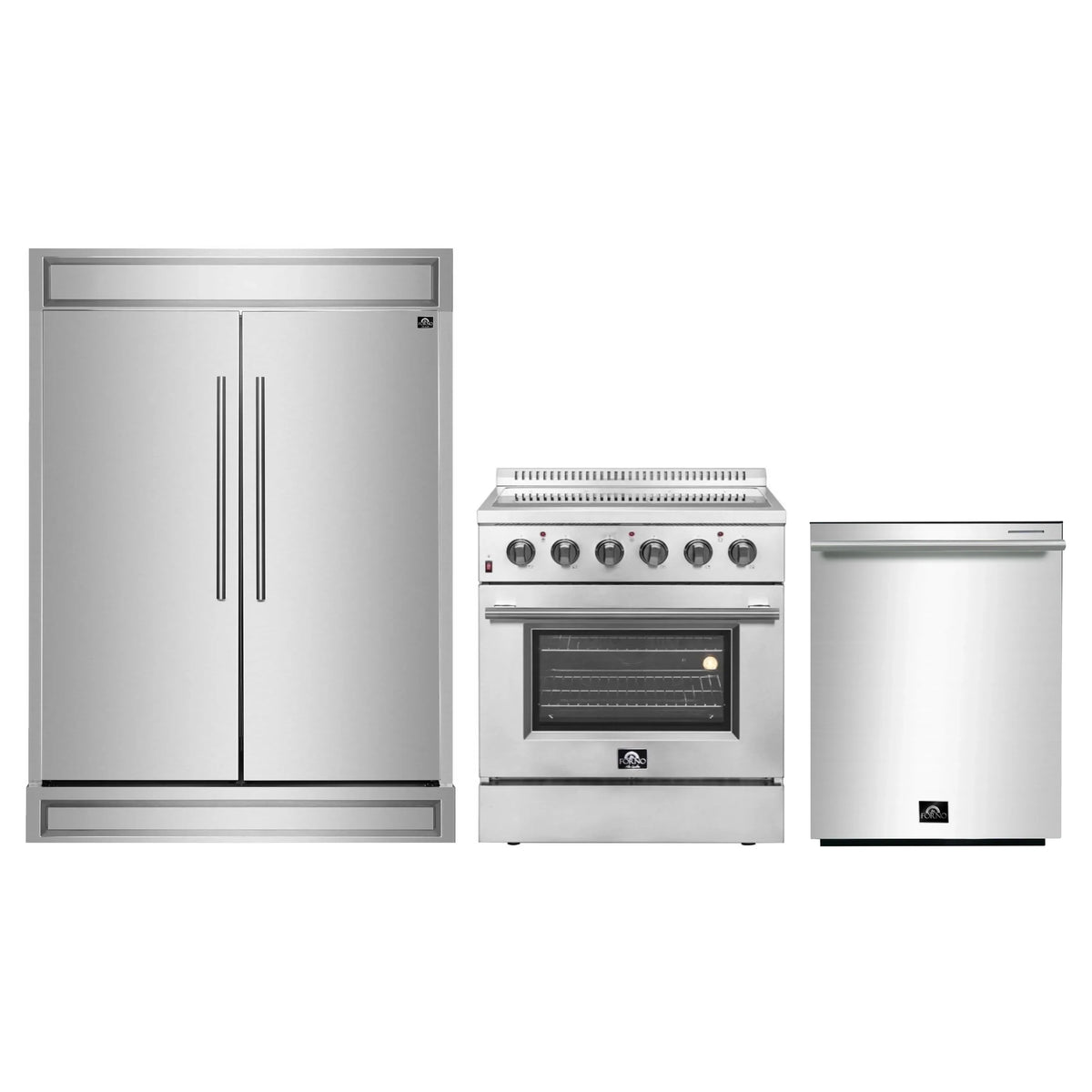 Forno 3-Piece Appliance Package - 30-Inch Electric Range, Pro-Style Refrigerator, and Dishwasher in Stainless Steel