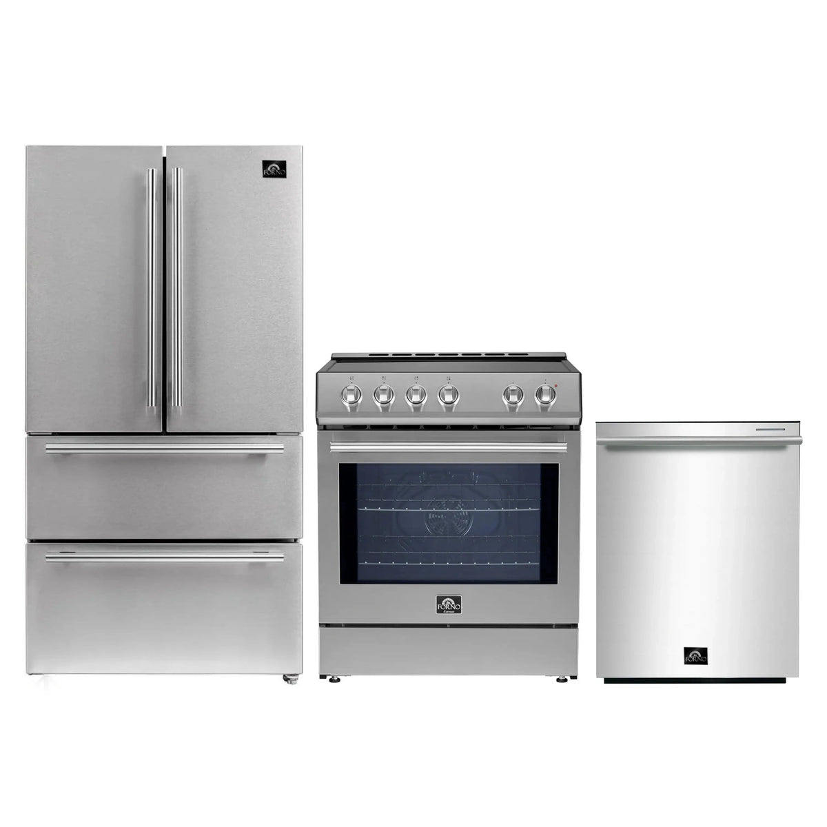 Forno 3-Piece Appliance Package: 30-Inch Induction Range, French Door Refrigerator, Dishwasher, Stainless Steel