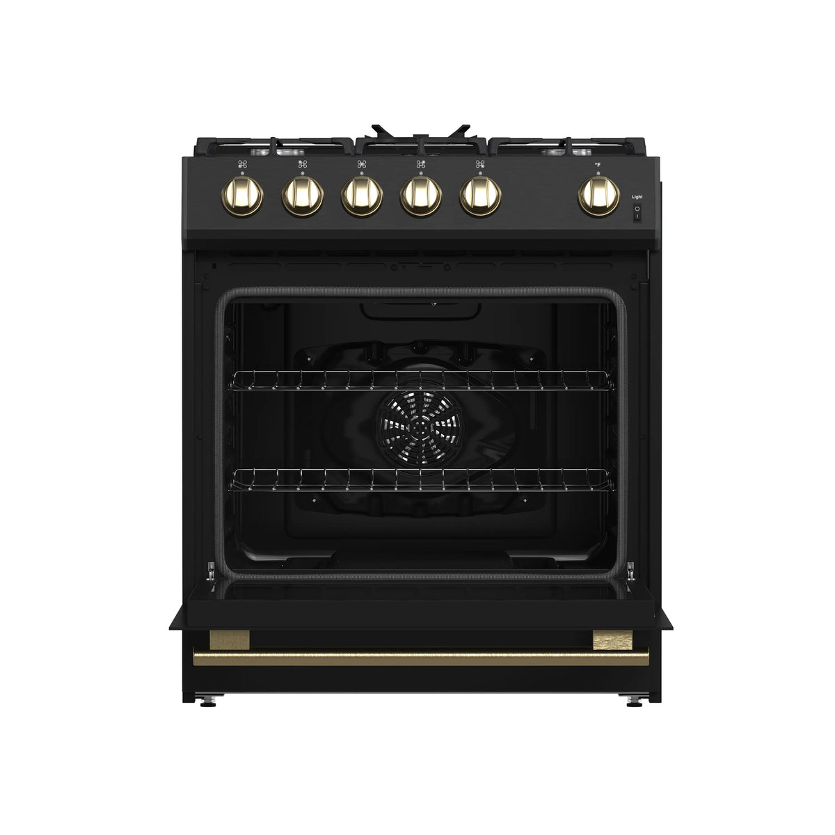 Forno Leonardo Espresso 30-Inch Freestanding Gas Range, Black with Antique Brass Trim (FFSGS1116-30BLK)