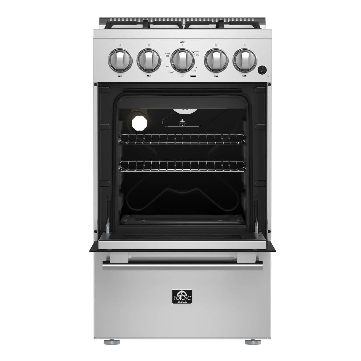 Forno Lamazze 20-Inch Freestanding Gas Range, 4 Burners, 21,200 BTUs, Stainless Steel (FFSGS6265-20)