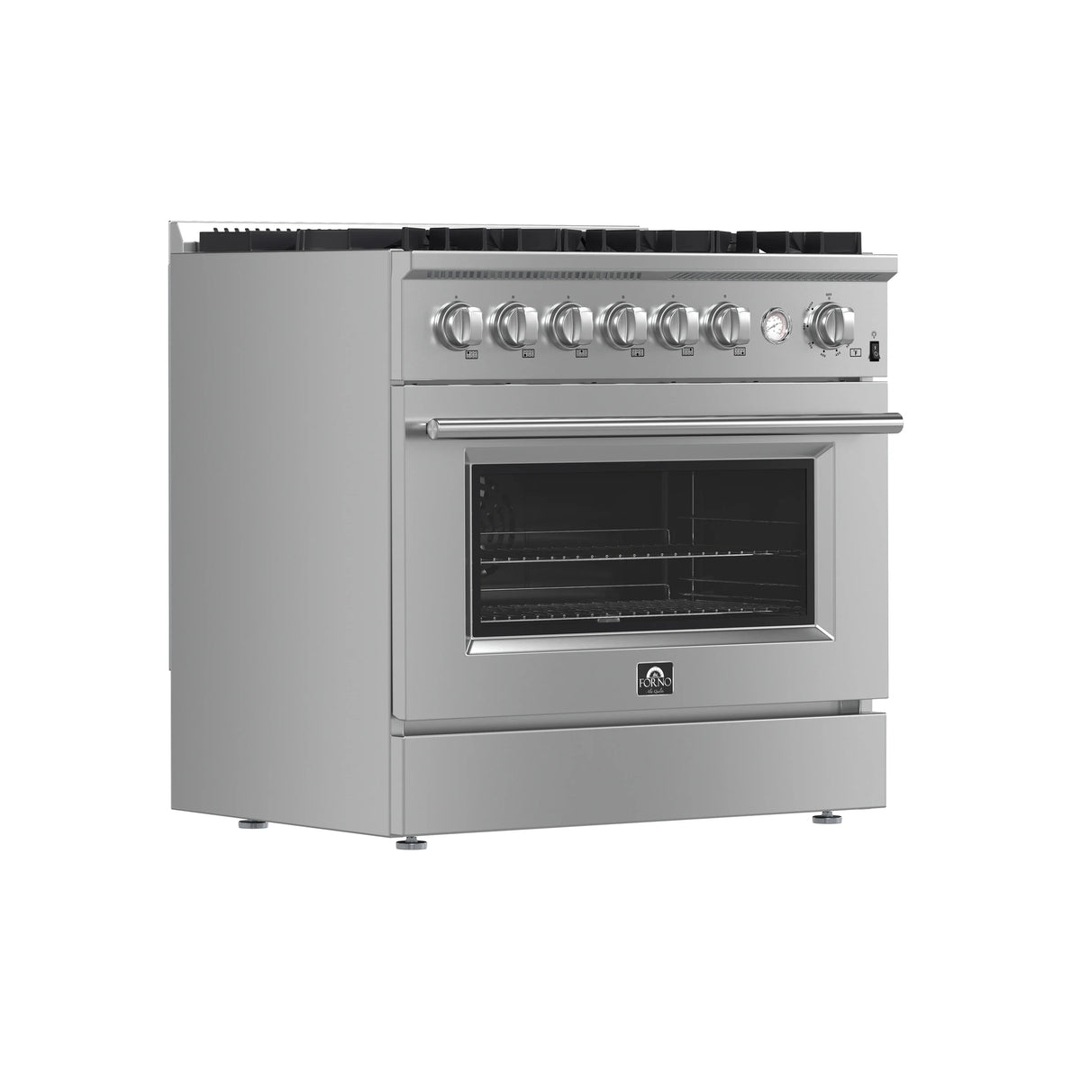 Forno Marco 36-Inch Freestanding Gas Range, 6 Burners, 5.36 Cu. Ft. Convection Oven, Temperature Gauge, Stainless Steel (FFSGS6277-36)