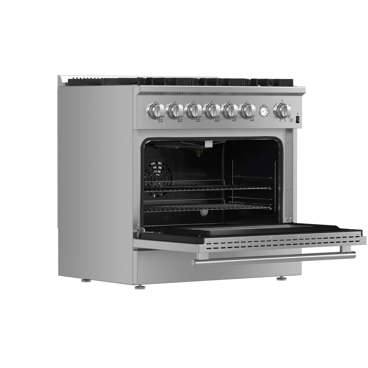 Forno Marco 36-Inch Freestanding Gas Range, 6 Burners, 5.36 Cu. Ft. Convection Oven, Temperature Gauge, Stainless Steel (FFSGS6277-36)