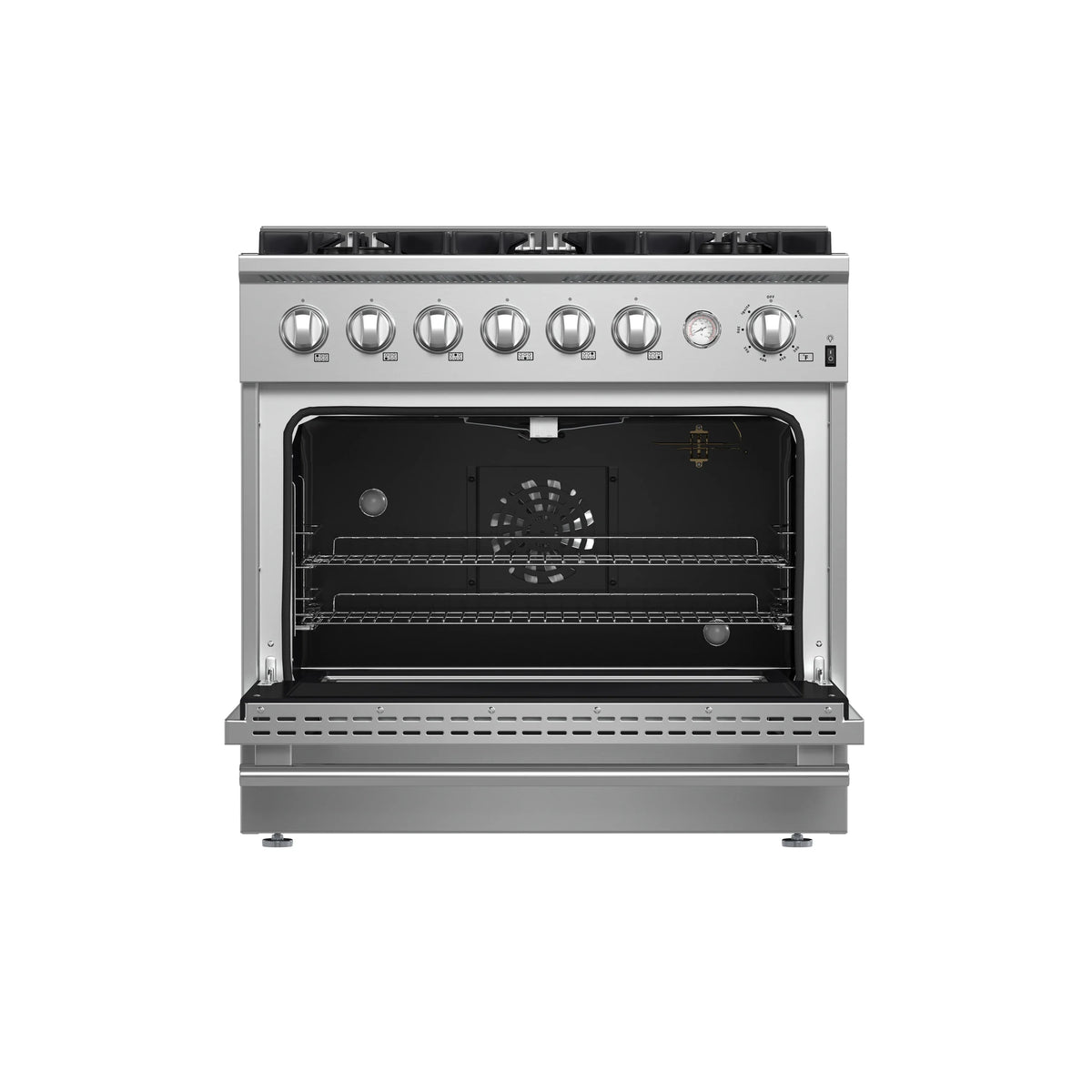 Forno Marco 36-Inch Freestanding Gas Range, 6 Burners, 5.36 Cu. Ft. Convection Oven, Temperature Gauge, Stainless Steel (FFSGS6277-36)