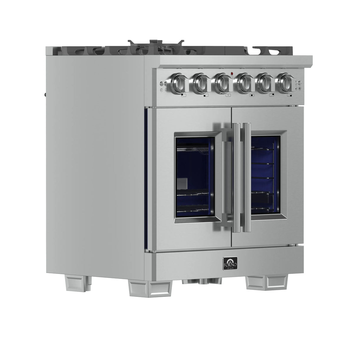 Forno Capriasca 30-Inch Freestanding Gas Range, 5 Gas Burners, 100,000 BTUs, French Door Gas Oven, Stainless Steel (FFSGS6460-30)