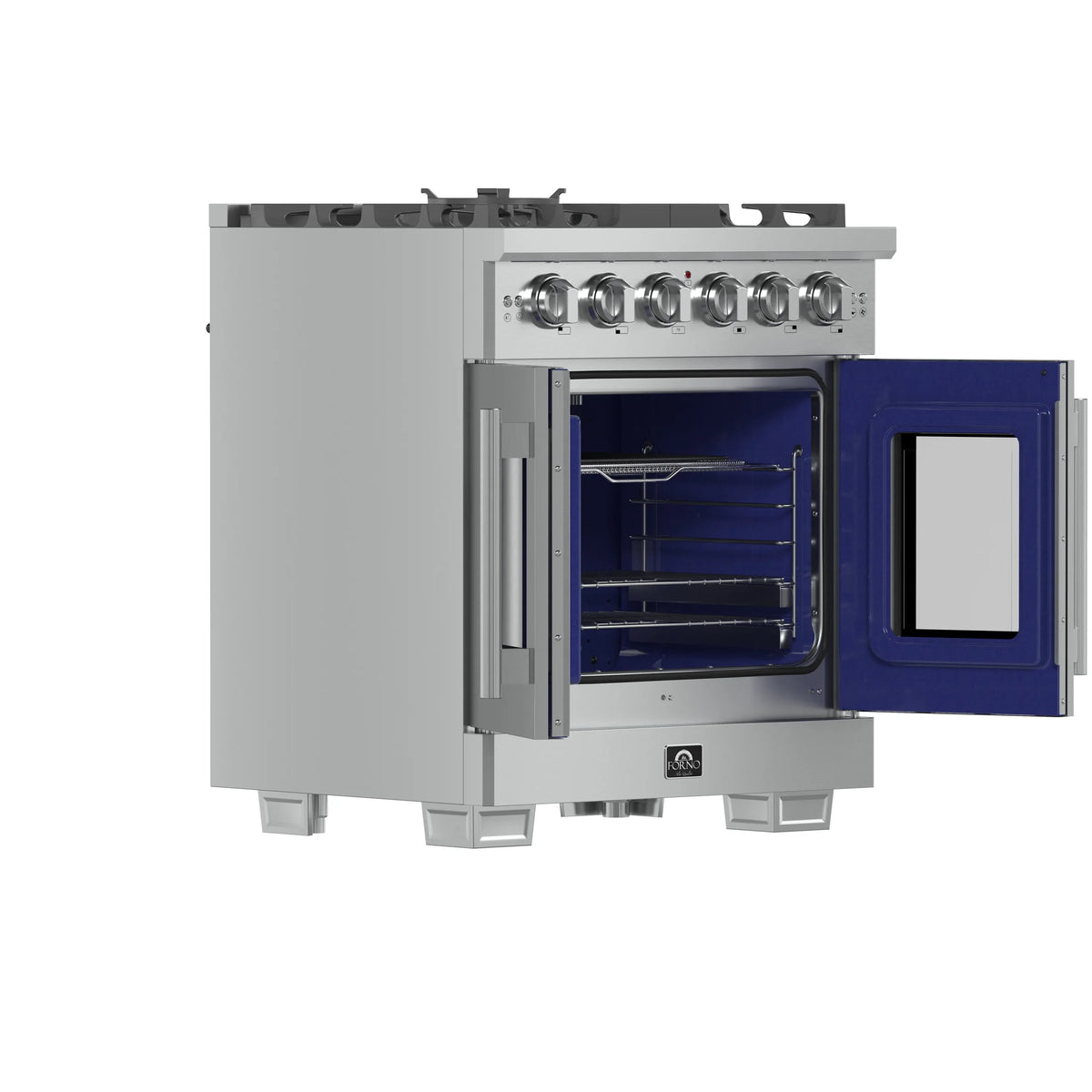 Forno Capriasca 30-Inch Freestanding Gas Range, 5 Gas Burners, 100,000 BTUs, French Door Gas Oven, Stainless Steel (FFSGS6460-30)