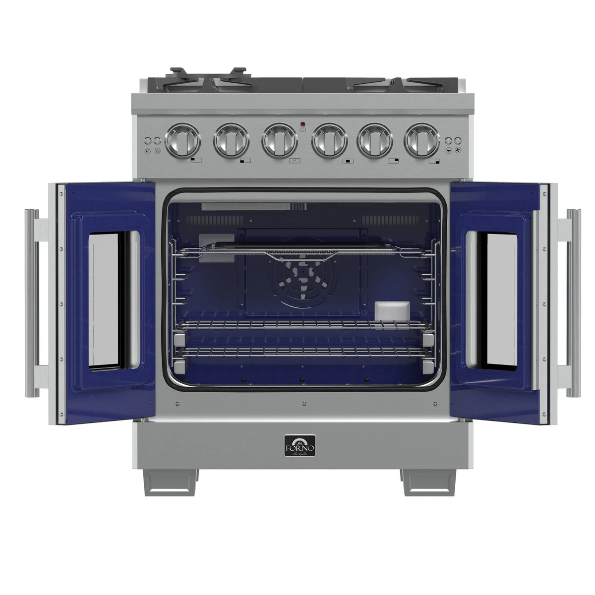 Forno Capriasca 30-Inch Freestanding Gas Range, 5 Gas Burners, 100,000 BTUs, French Door Gas Oven, Stainless Steel (FFSGS6460-30)