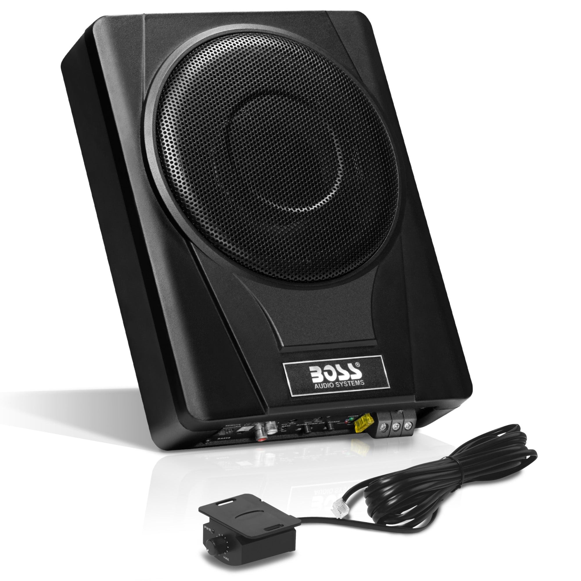 BOSS Audio BASS8 8" 800W Low Profile Under Seat Powered Car Subwoofer Built in Amplifier, Remote Control