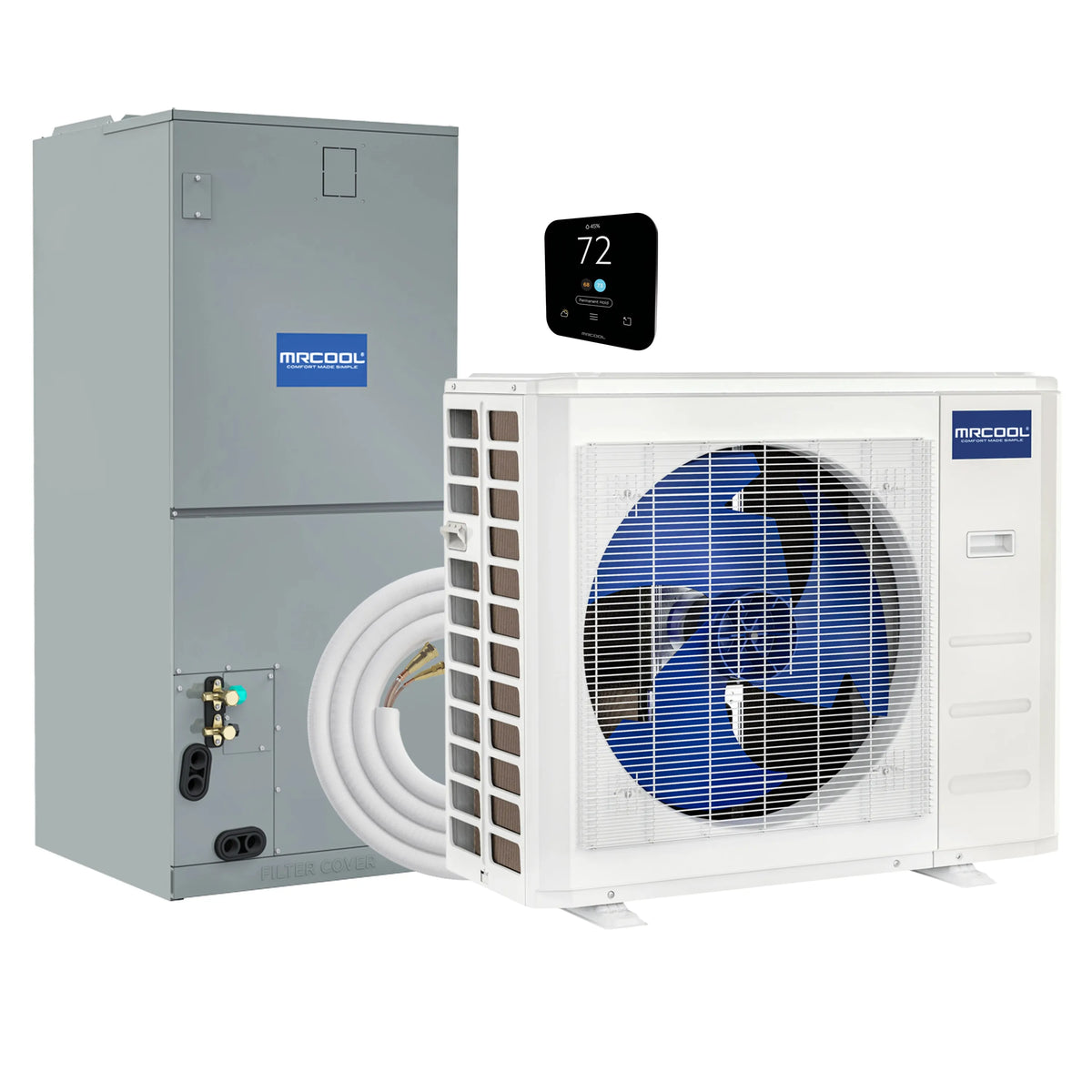 MRCOOL Hyper Heat 2nd Gen 30K BTU, 2.5 Ton, 16.8 SEER2 Heat Pump Condenser and Ducted Air Handler with 50 Ft. R-454B No-Vac Line Set (CENTRAL-30-HP-230B50)
