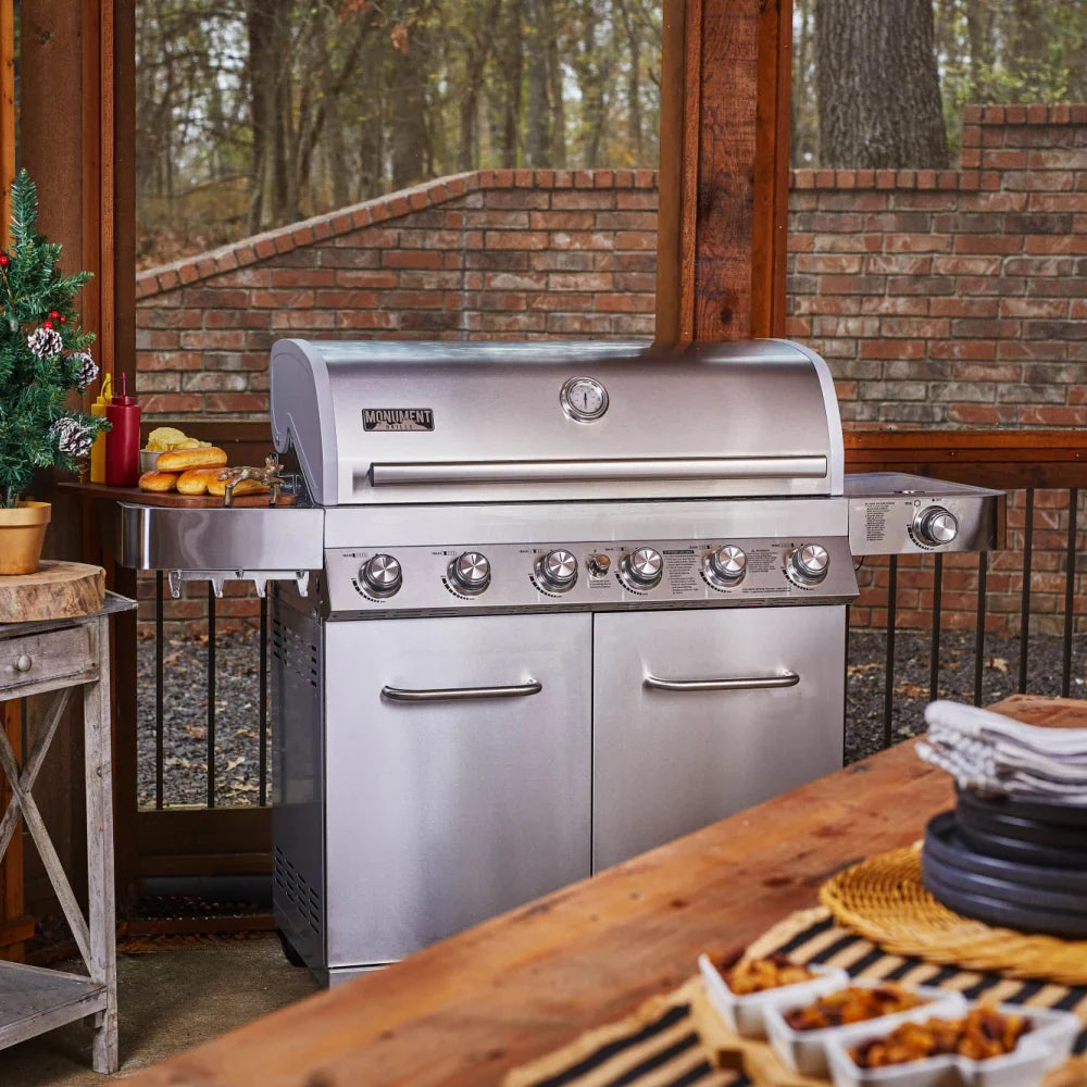 Monument Grills Classic 77352 Series Propane Gas Grill, 6 Burners, Stainless Steel