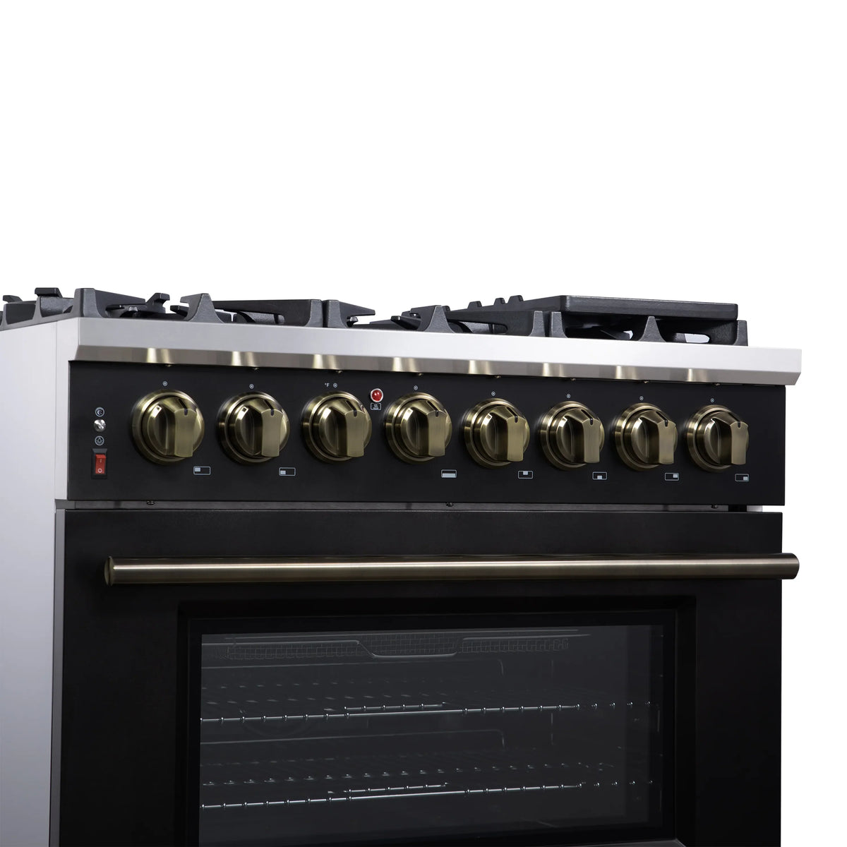 Forno Massimo 36-Inch Freestanding Dual Fuel Range, 6 Burners, 5.36 Cu. Ft. Convection Oven, Black with Antique Brass Handle (FFSGS6125-36BLK)