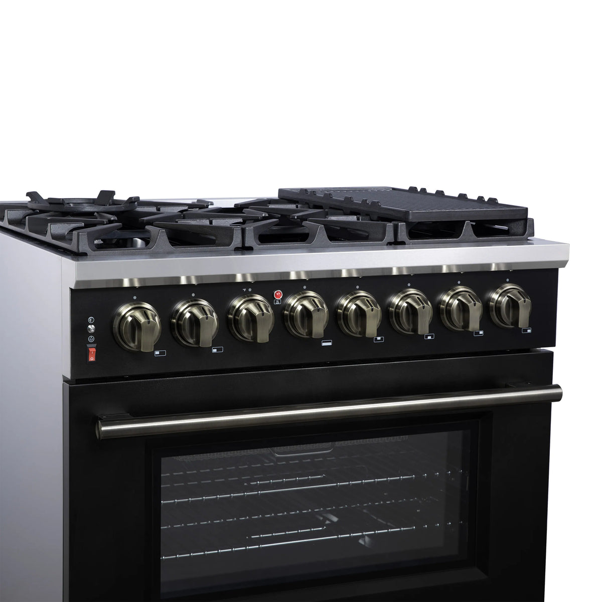 Forno Massimo 36-Inch Freestanding Dual Fuel Range, 6 Burners, 5.36 Cu. Ft. Convection Oven, Black with Antique Brass Handle (FFSGS6125-36BLK)