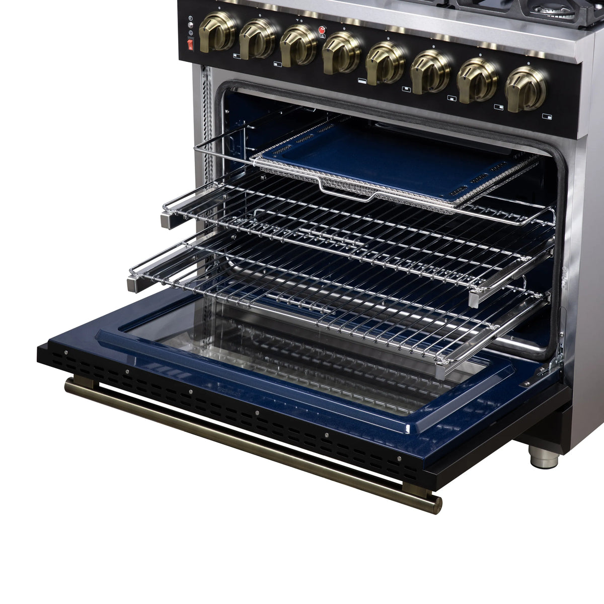 Forno Massimo 36-Inch Freestanding Dual Fuel Range, 6 Burners, 5.36 Cu. Ft. Convection Oven, Black with Antique Brass Handle (FFSGS6125-36BLK)