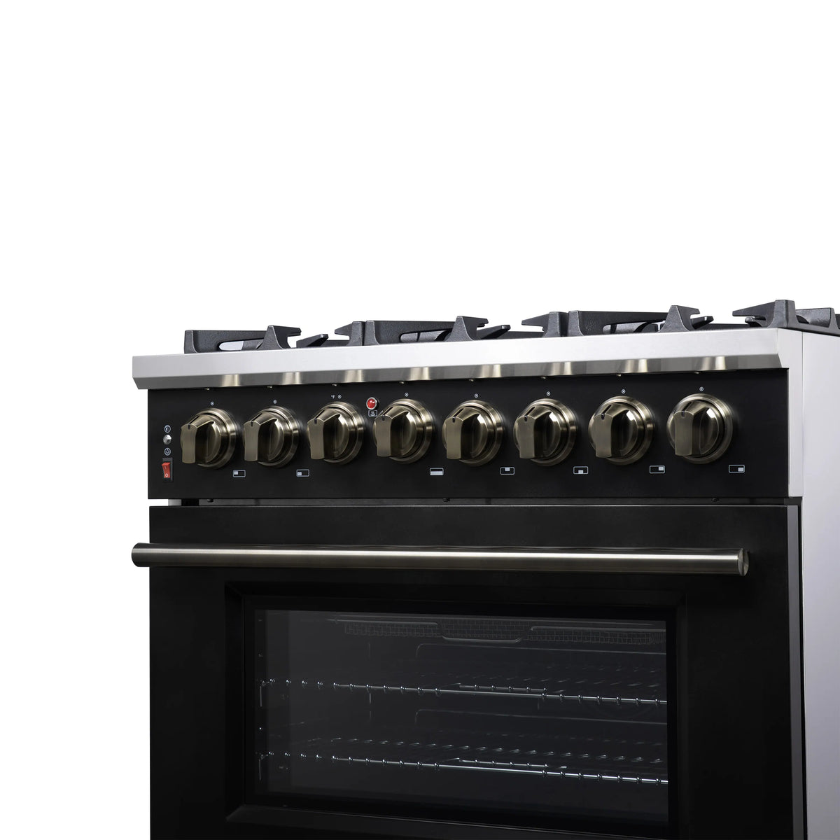 Forno Massimo 36-Inch Freestanding Dual Fuel Range, 6 Burners, 5.36 Cu. Ft. Convection Oven, Black with Antique Brass Handle (FFSGS6125-36BLK)