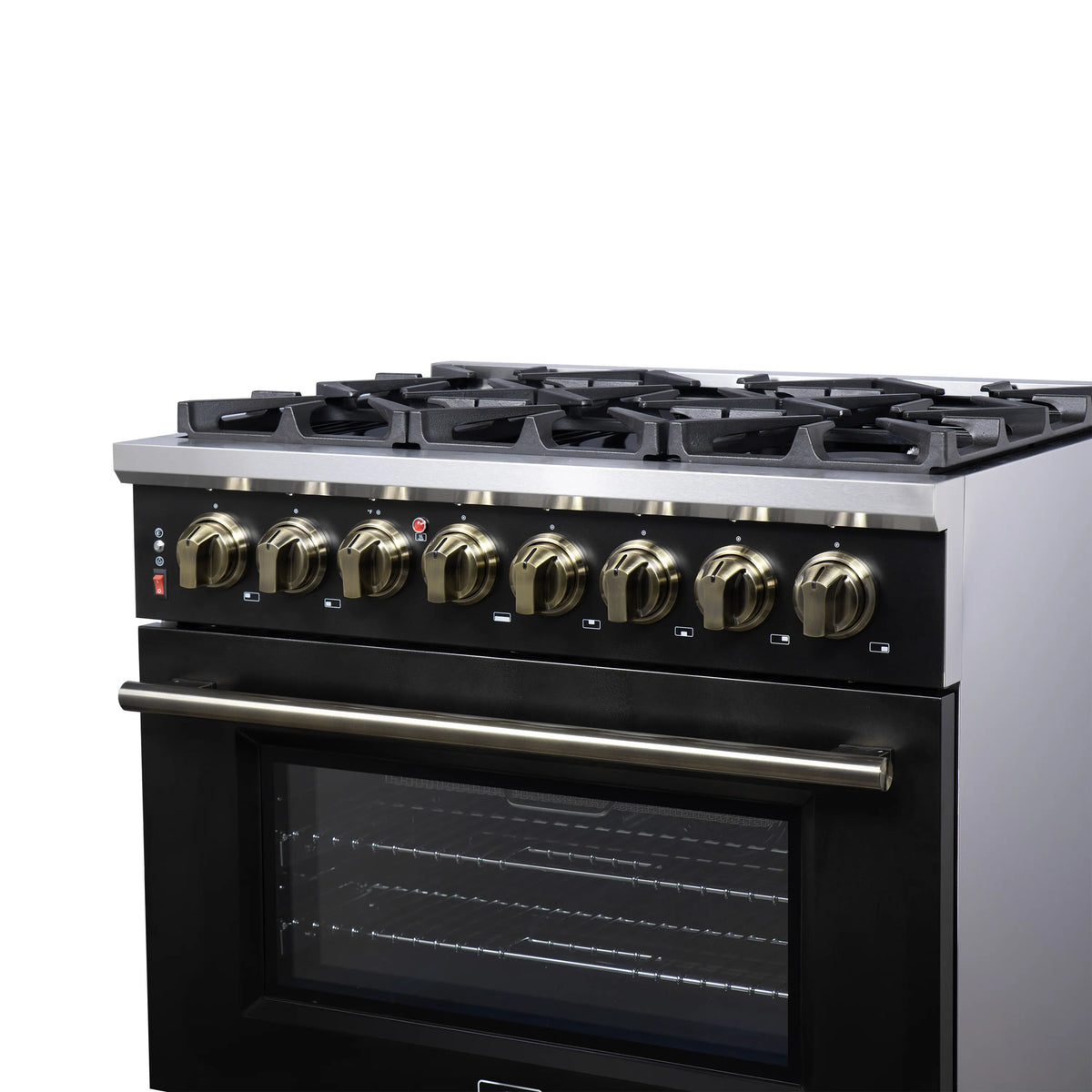 Forno Massimo 36-Inch Freestanding Dual Fuel Range, 6 Burners, 5.36 Cu. Ft. Convection Oven, Black with Antique Brass Handle (FFSGS6125-36BLK)