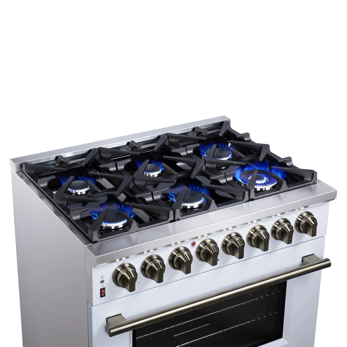Forno Massimo 36-Inch Freestanding Dual Fuel Range, 6 Burners, 5.36 Cu. Ft. Convection Oven, White with Antique Brass Handle (FFSGS6125-36WHT)