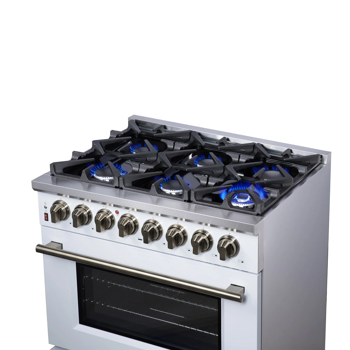 Forno Massimo 36-Inch Freestanding Dual Fuel Range, 6 Burners, 5.36 Cu. Ft. Convection Oven, White with Antique Brass Handle (FFSGS6125-36WHT)