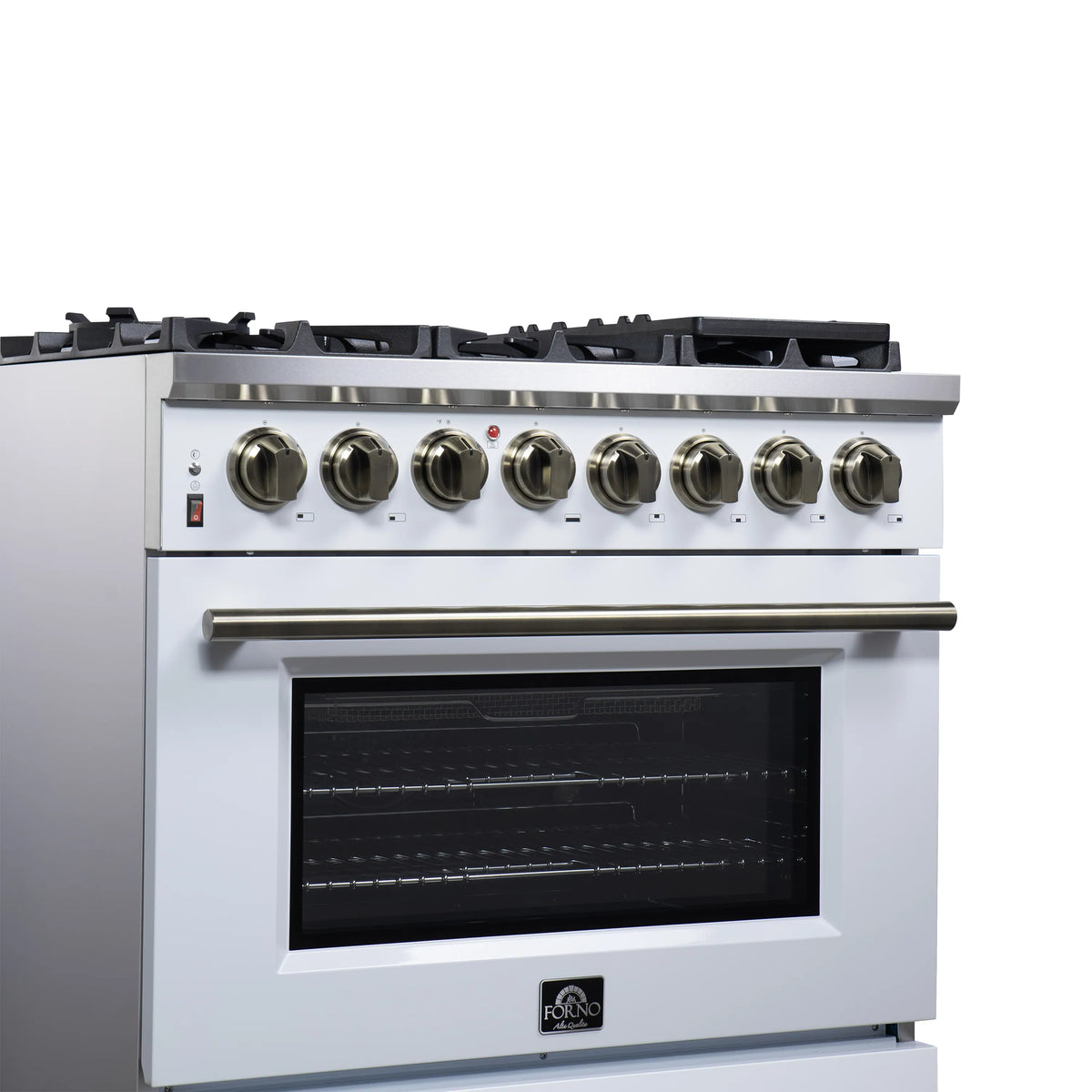 Forno Massimo 36-Inch Freestanding Dual Fuel Range, 6 Burners, 5.36 Cu. Ft. Convection Oven, White with Antique Brass Handle (FFSGS6125-36WHT)