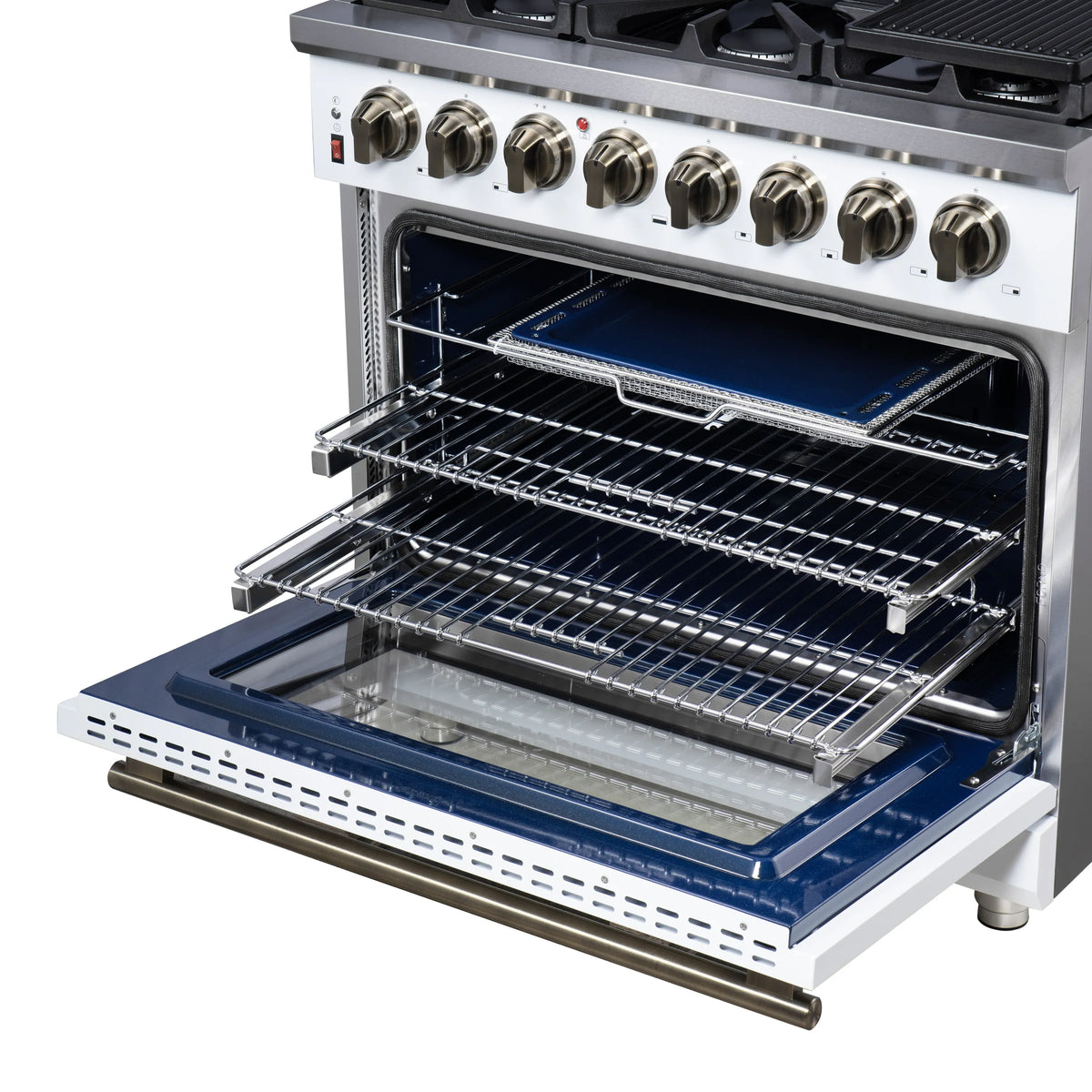 Forno Massimo 36-Inch Freestanding Dual Fuel Range, 6 Burners, 5.36 Cu. Ft. Convection Oven, White with Antique Brass Handle (FFSGS6125-36WHT)