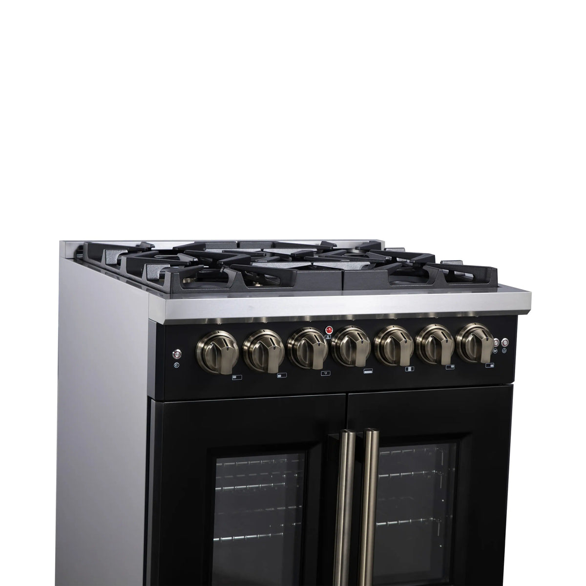 Forno Capriasca 30-Inch Freestanding Dual Fuel Range, French Door Oven, Black with Antique Brass Handle (FFSGS6387-30BLK)