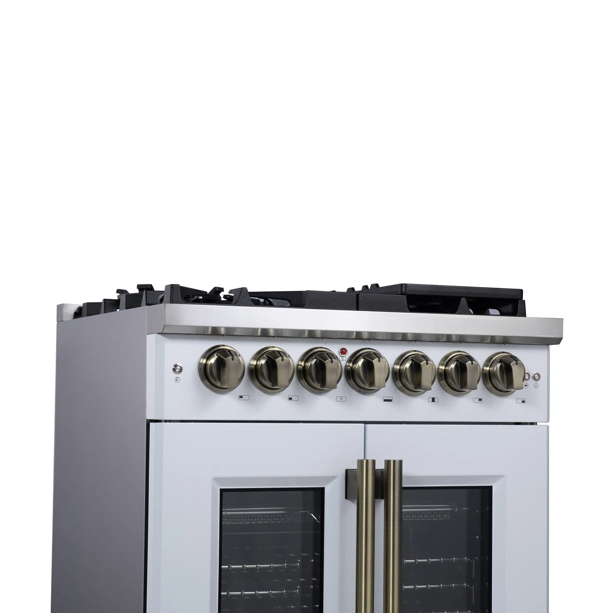 Forno Capriasca 30-Inch Freestanding Dual Fuel Range, French Door Oven, White with Antique Brass Handle (FFSGS6387-30WHT)