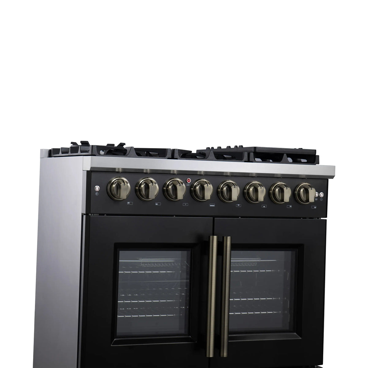 Forno Capriasca 36-Inch Freestanding Dual Fuel Range, French Door Oven, Black with Antique Brass Handle (FFSGS6387-36BLK)