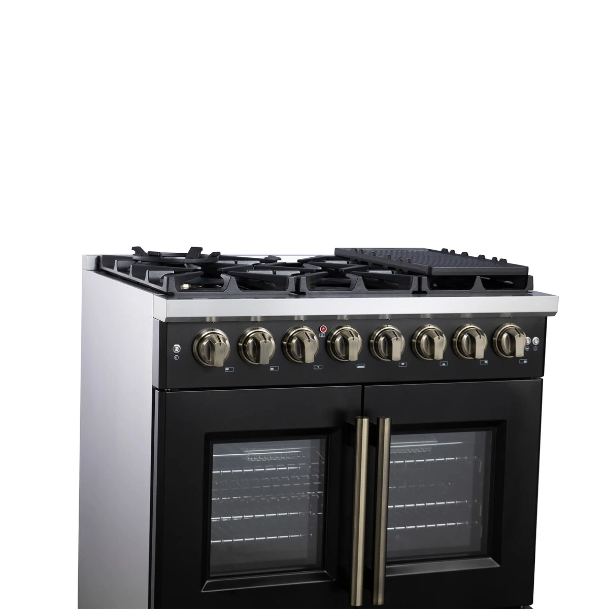 Forno Capriasca 36-Inch Freestanding Dual Fuel Range, French Door Oven, Black with Antique Brass Handle (FFSGS6387-36BLK)