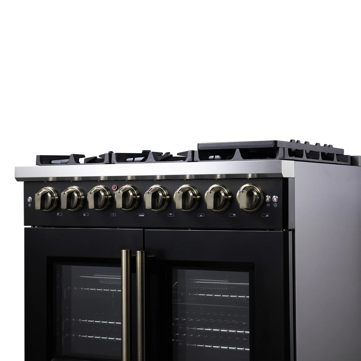 Forno Capriasca 36-Inch Freestanding Dual Fuel Range, French Door Oven, Black with Antique Brass Handle (FFSGS6387-36BLK)