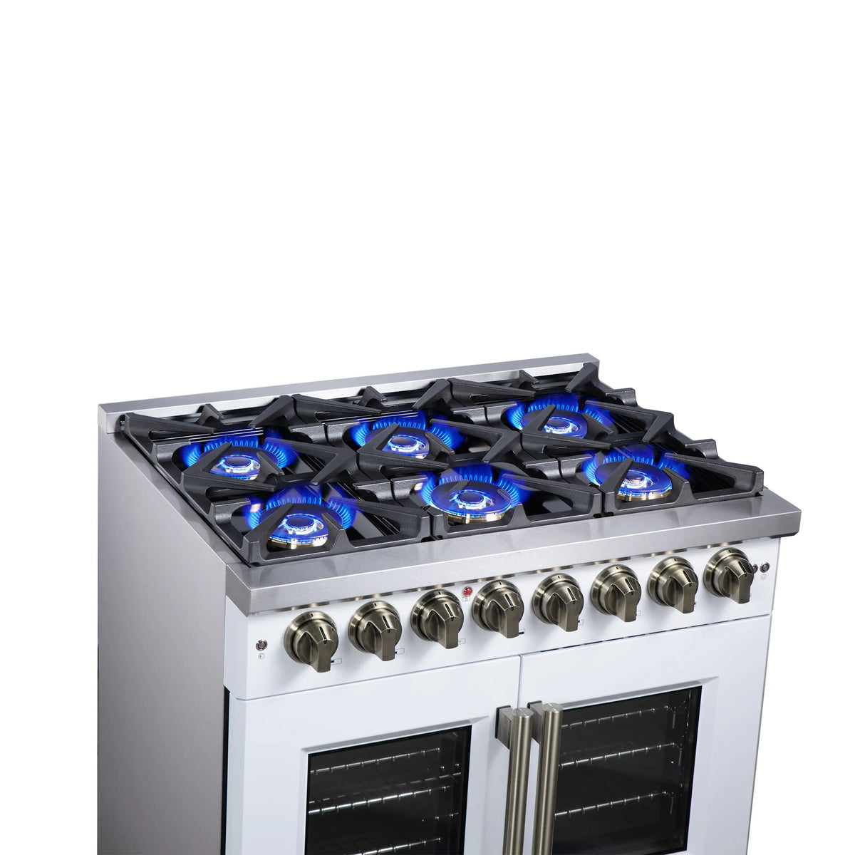 Forno Capriasca 36-Inch Freestanding Dual Fuel Range, French Door Oven, White with Antique Brass Handle (FFSGS6387-36WHT)