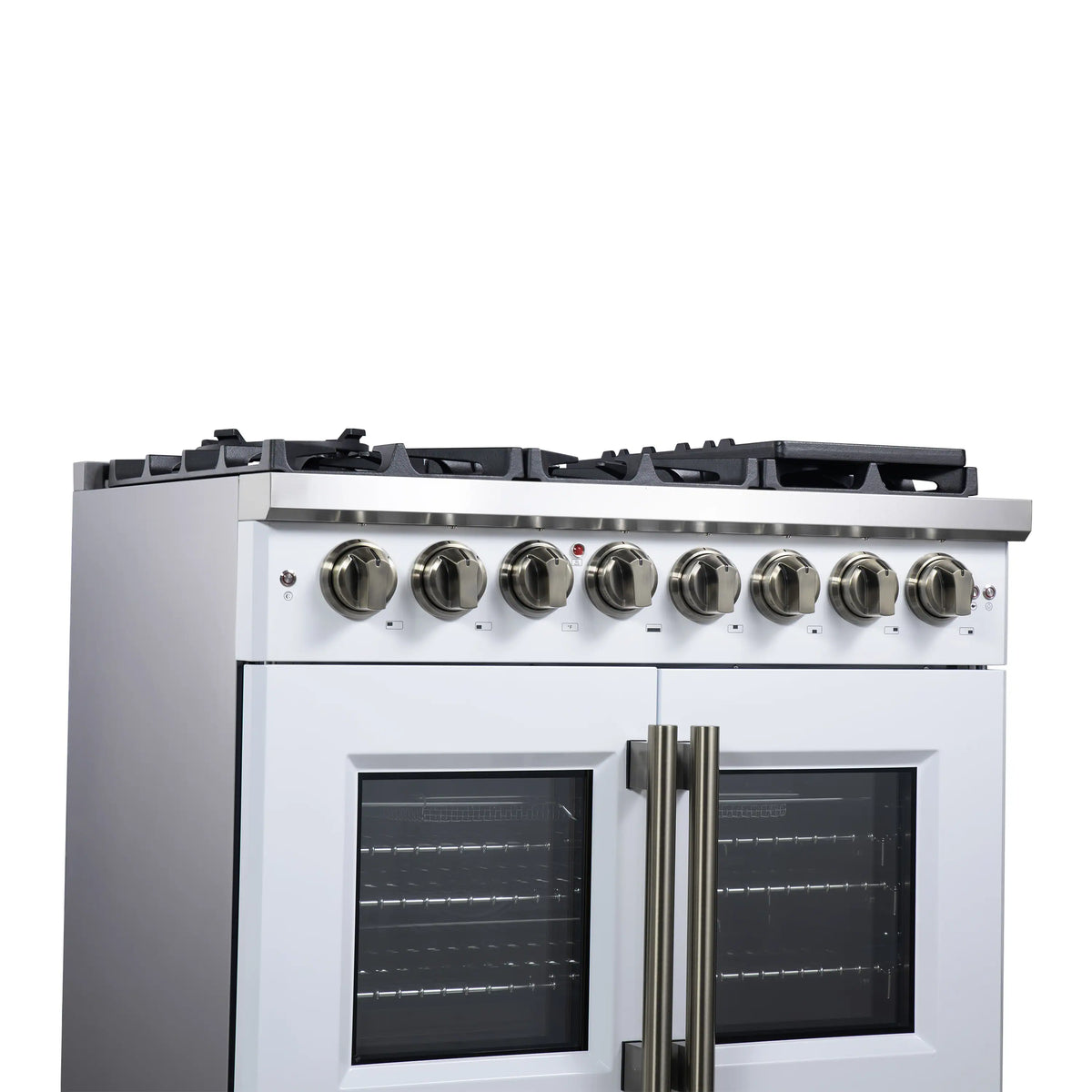 Forno Capriasca 36-Inch Freestanding Dual Fuel Range, French Door Oven, White with Antique Brass Handle (FFSGS6387-36WHT)