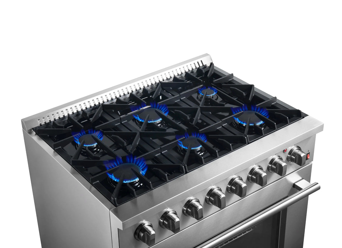 Forno Marco 36-Inch Freestanding Dual Fuel Range, 6 Burners, 5.36 Cu. Ft. Oven, Stainless Steel (FFSGS6197-36)