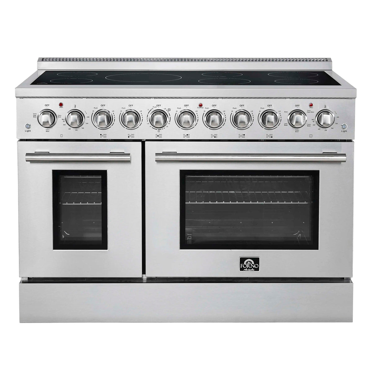 Forno 5-Piece Appliance Package - 48-Inch Electric Range, Wall Mount Range Hood, 60-Inch Refrigerator, Dishwasher, and 24-Inch Microwave Oven in Stainless Steel