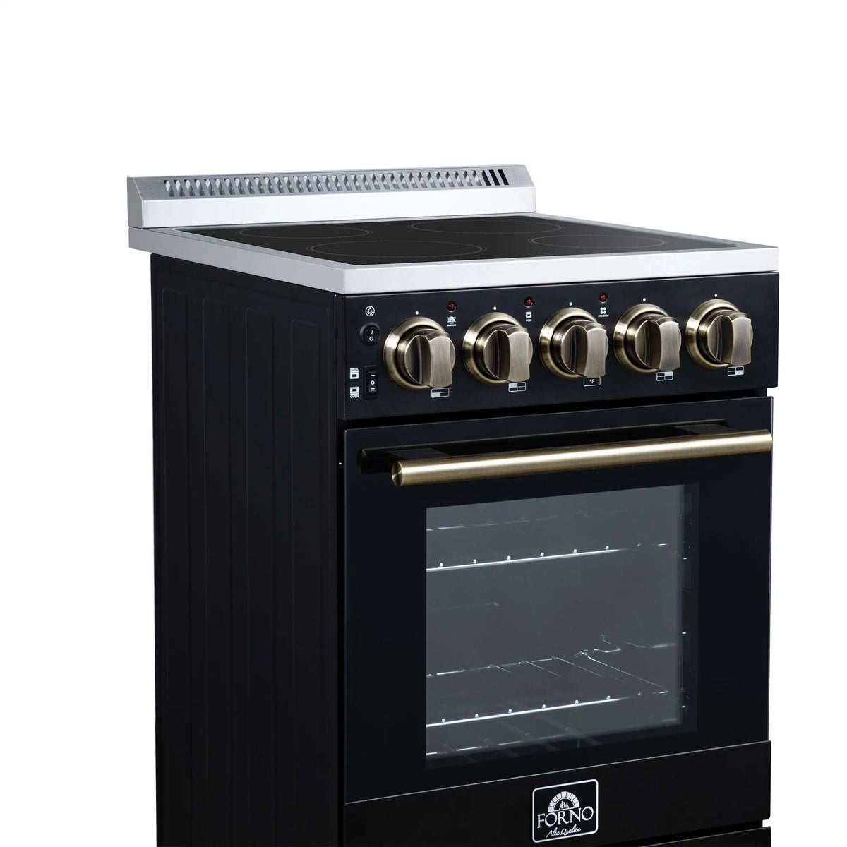 Forno Pallerano 20-Inch Freestanding Electric Range, Black with Antique Brass Trim (FFSEL6052-20BLK)