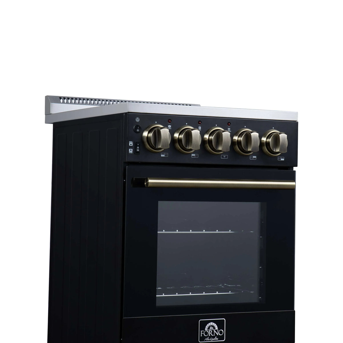 Forno Pallerano 20-Inch Freestanding Electric Range, Black with Antique Brass Trim (FFSEL6052-20BLK)