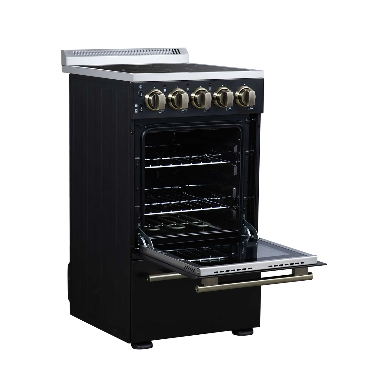 Forno Pallerano 20-Inch Freestanding Electric Range, Black with Antique Brass Trim (FFSEL6052-20BLK)