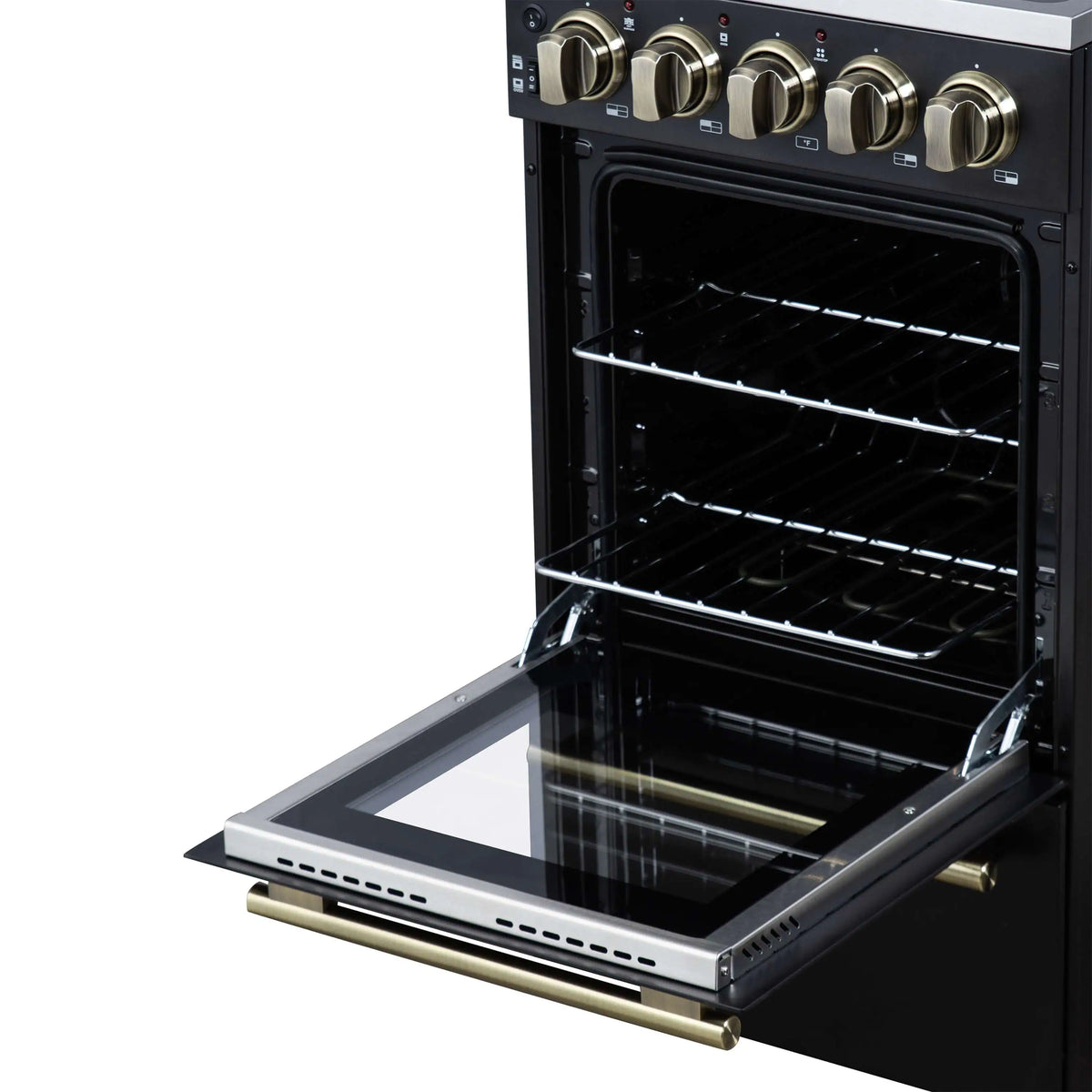 Forno Pallerano 20-Inch Freestanding Electric Range, Black with Antique Brass Trim (FFSEL6052-20BLK)
