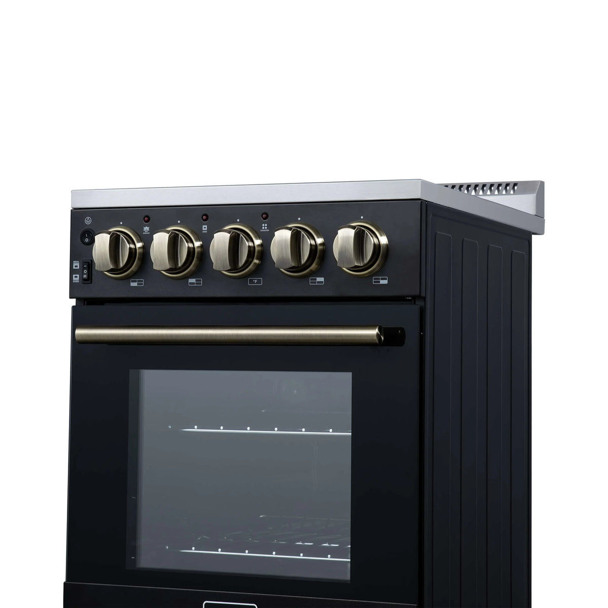 Forno Pallerano 20-Inch Freestanding Electric Range, Black with Antique Brass Trim (FFSEL6052-20BLK)