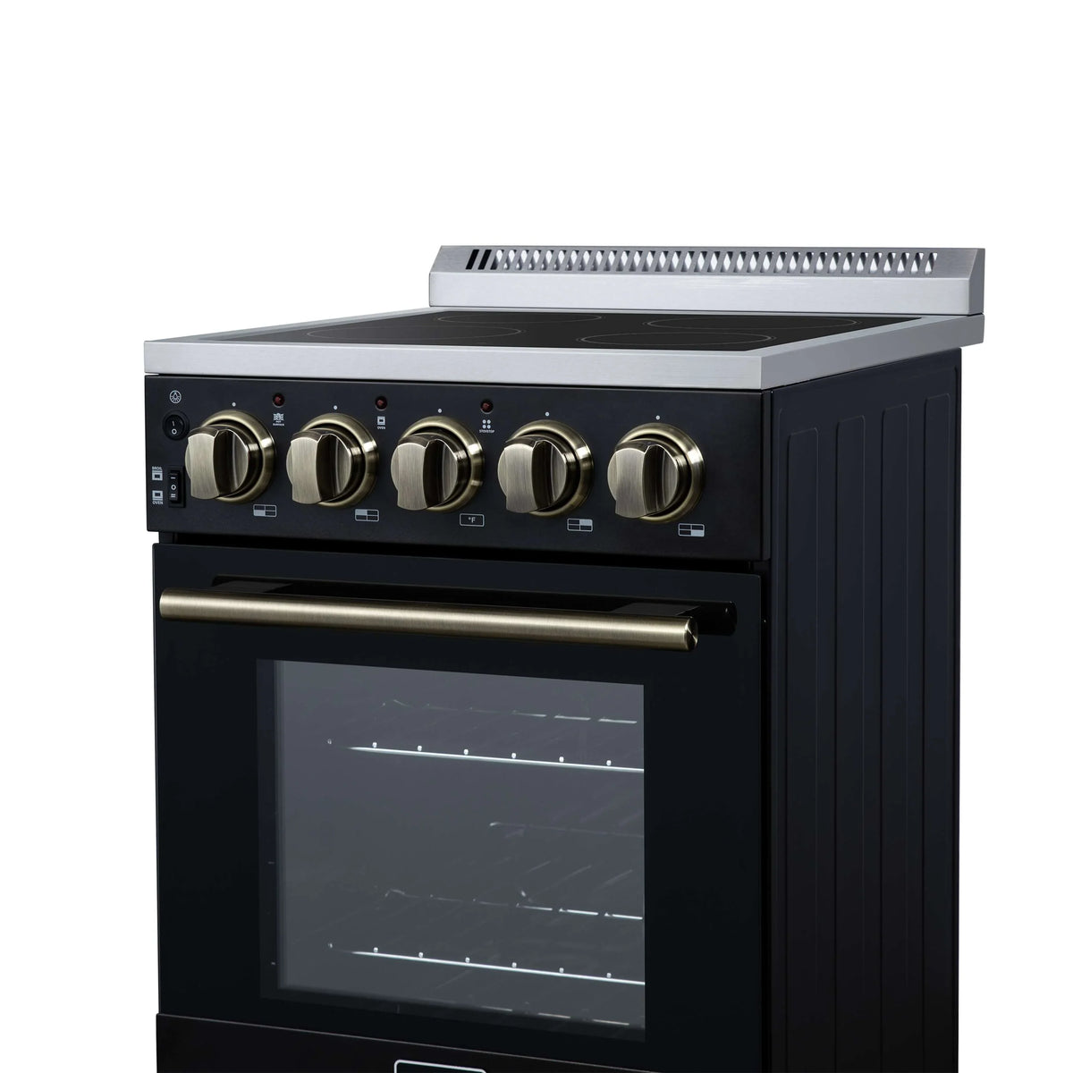 Forno Pallerano 20-Inch Freestanding Electric Range, Black with Antique Brass Trim (FFSEL6052-20BLK)