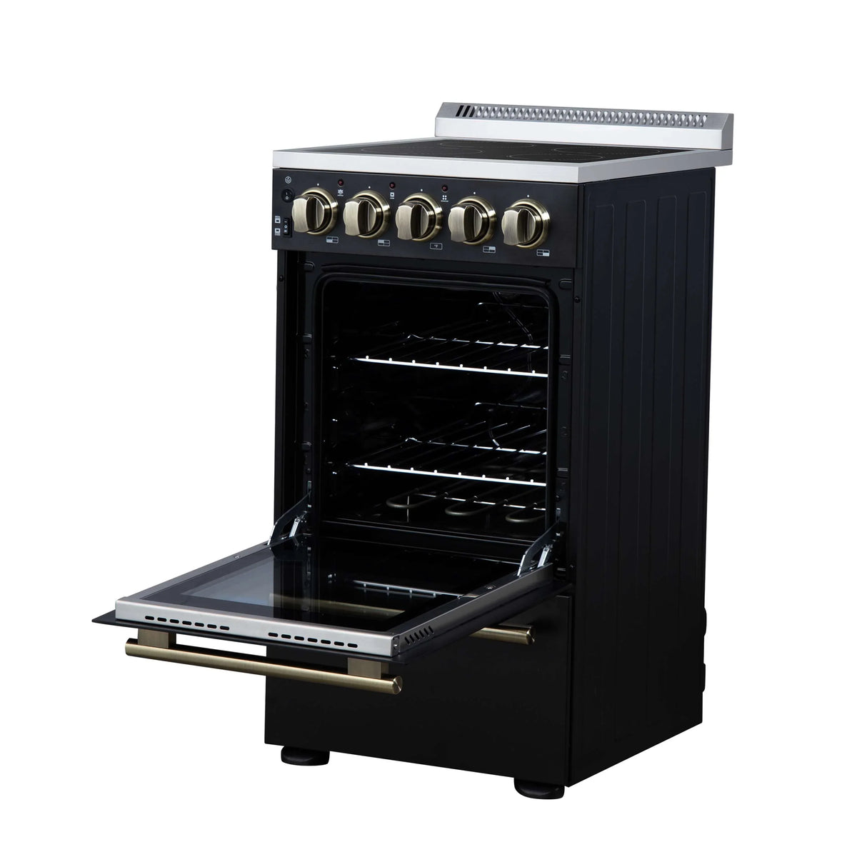 Forno Pallerano 20-Inch Freestanding Electric Range, Black with Antique Brass Trim (FFSEL6052-20BLK)