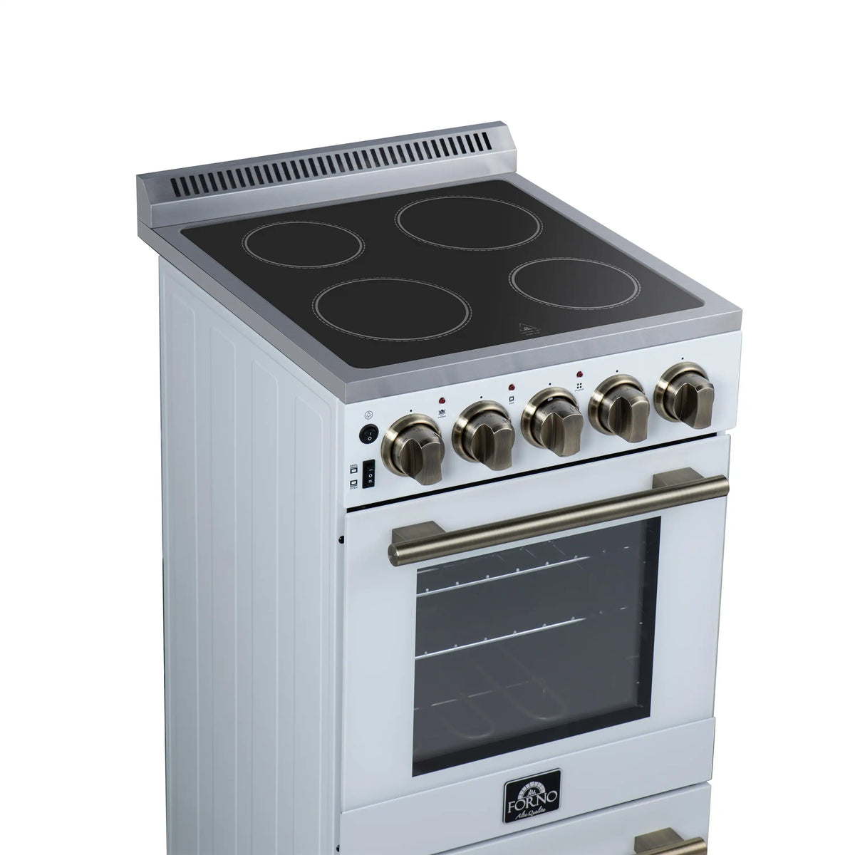 Forno Pallerano 20-Inch Freestanding Electric Range, White with Antique Brass Trim (FFSEL6052-20WHT)