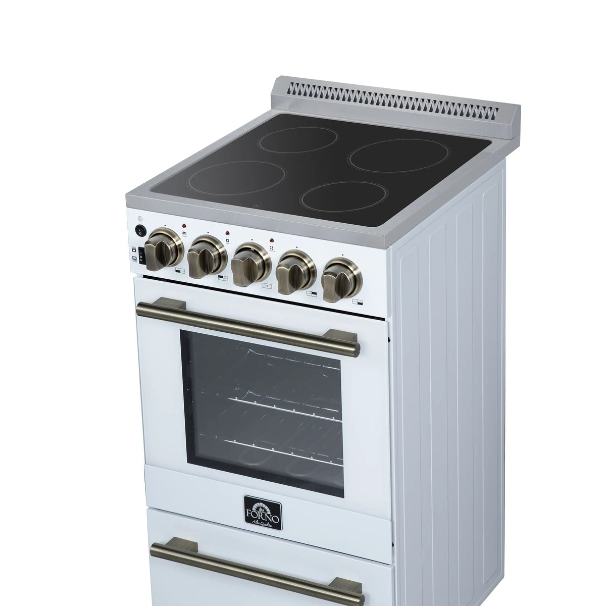 Forno Pallerano 20-Inch Freestanding Electric Range, White with Antique Brass Trim (FFSEL6052-20WHT)