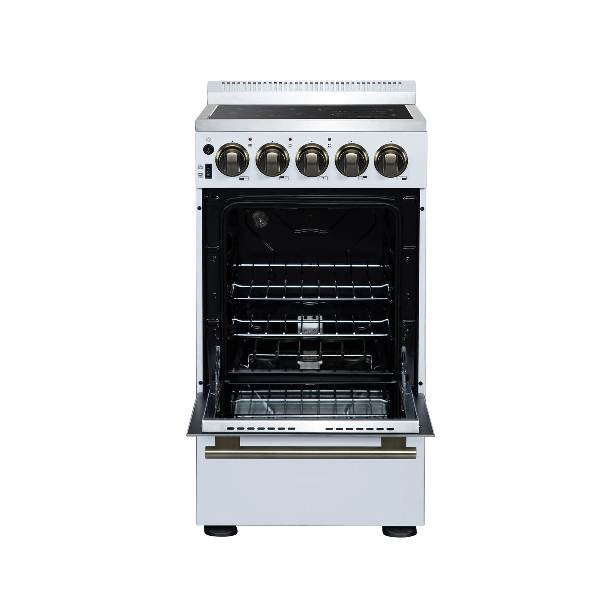 Forno Pallerano 20-Inch Freestanding Electric Range, White with Antique Brass Trim (FFSEL6052-20WHT)
