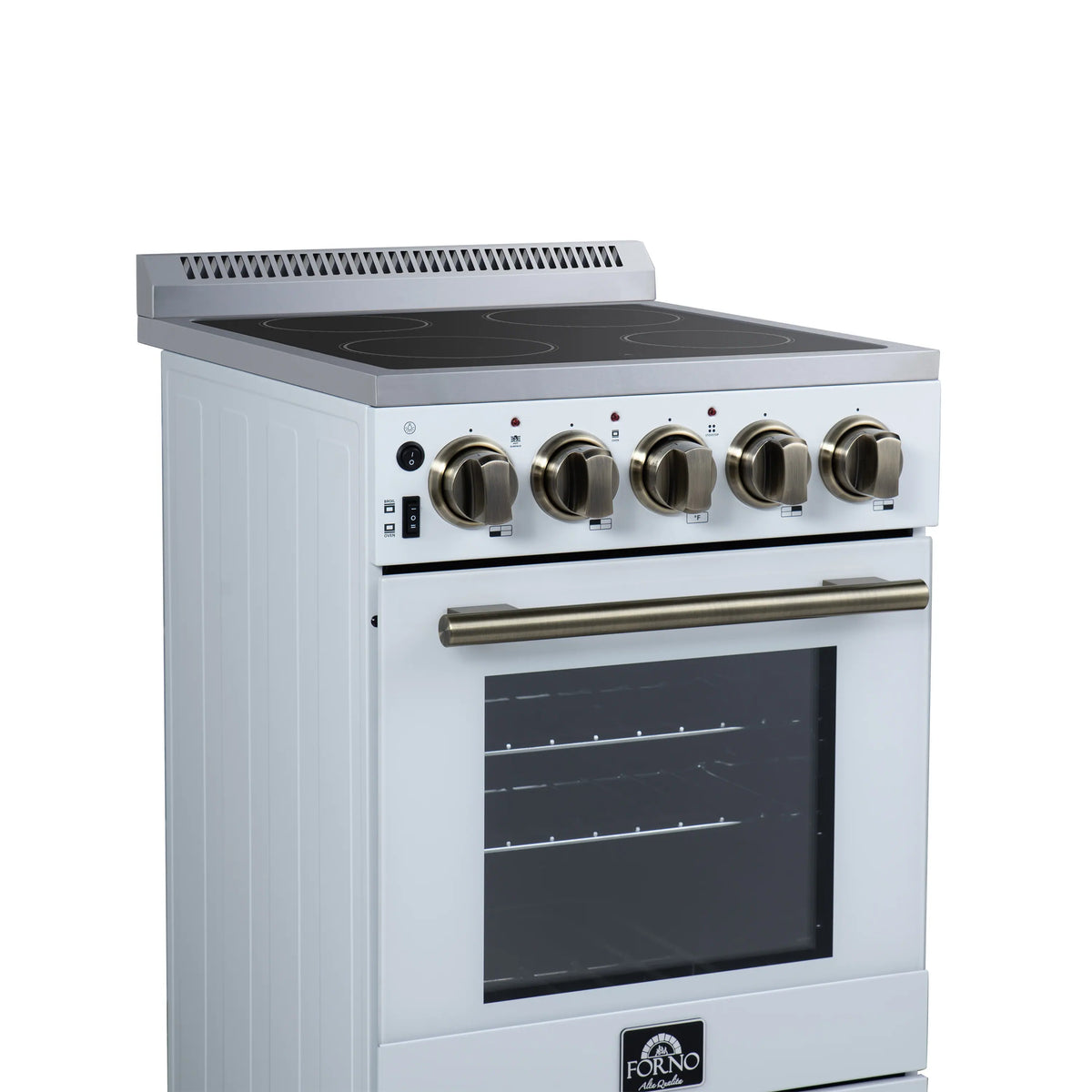 Forno Pallerano 20-Inch Freestanding Electric Range, White with Antique Brass Trim (FFSEL6052-20WHT)