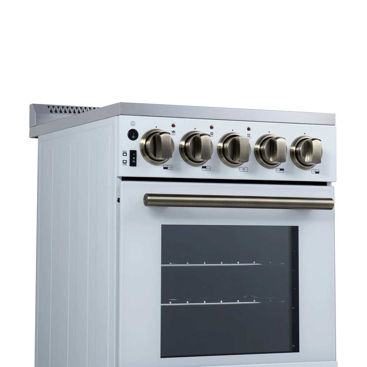 Forno Pallerano 20-Inch Freestanding Electric Range, White with Antique Brass Trim (FFSEL6052-20WHT)