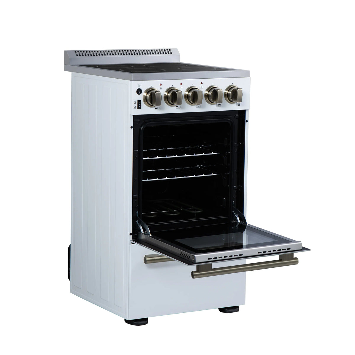 Forno Pallerano 20-Inch Freestanding Electric Range, White with Antique Brass Trim (FFSEL6052-20WHT)