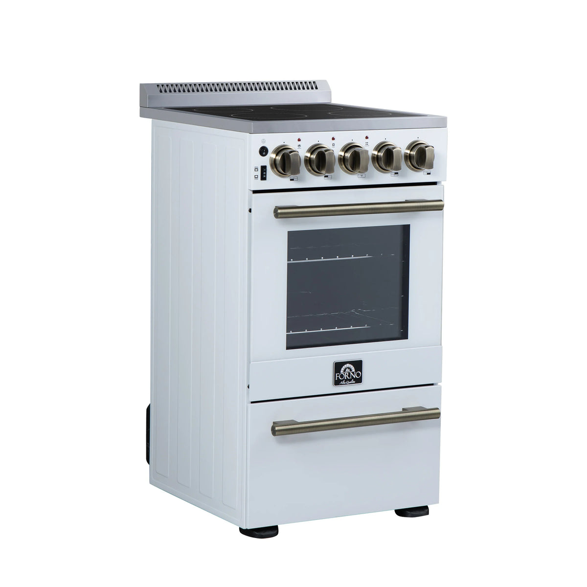 Forno Pallerano 20-Inch Freestanding Electric Range, White with Antique Brass Trim (FFSEL6052-20WHT)